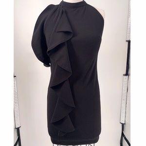 Gianni Bini Black Mini Halter Dress Ruffle Details Size XS